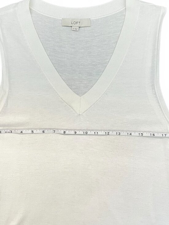 LOFT Ivory Sleeveless V-Neck Knit Top Soft Minimalist Quiet Luxury Career - Picture 8 of 8